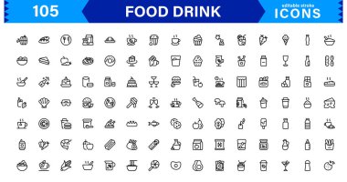 Yemek ve İçecek Simgesi Koleksiyonu Mutfak, İçecek, Sağlıklı Yemek, Yemek ve Yemek Simgeleri Minimalist, İndirmeye Hazır Biçimli