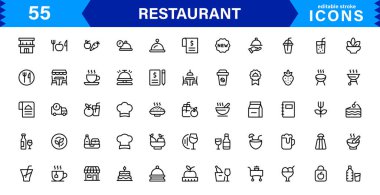 Profesyonel Restoran Simgesi Koleksiyonu Yiyecek, Yemek, Şef, Menü ve Mutfak Araçları Stok Bizleri İçin Temiz, Pazarlanabilir Vektör Biçiminde