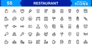 Profesyonel Restoran Simgesi Koleksiyonu Yiyecek, Yemek, Şef, Menü ve Mutfak Araçları Stok Bizleri İçin Temiz, Pazarlanabilir Vektör Biçiminde