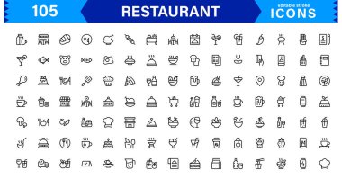 Profesyonel Restoran Simgesi Koleksiyonu Yiyecek, Yemek, Şef, Menü ve Mutfak Araçları Stok Bizleri İçin Temiz, Pazarlanabilir Vektör Biçiminde