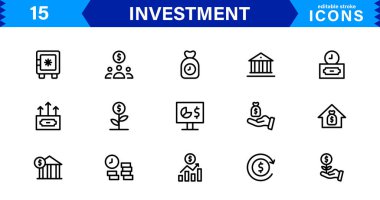 Yatırım Simgesi Tanıtım Seti Finans, Borsa, Büyüme ve Risk Yönetimi 'ni Profesyonel, Basit ve İndirmeye Hazır Vektör Styl