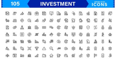 Yatırım Simgesi Tanıtım Seti Finans, Borsa, Büyüme ve Risk Yönetimi 'ni Profesyonel, Basit ve İndirmeye Hazır Vektör Styl