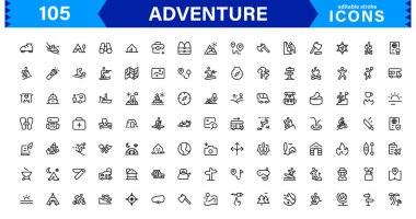 Macera Simgesi Tanıtımı Temsil Etme, Seyahat, Açık Hava, Yürüyüş ve Seyahat Sembolleri Temiz, Yaratıcı ve Pazarlanabilir Vektör Biçiminde