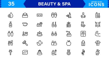 Güzellik ve Spa Simgesi Seti Sıhhatleri, Cilt Bakımı, Rahatlama ve Güzellik Bakımı Temiz, Profesyonel, Minimalist Vektör Tasarımı
