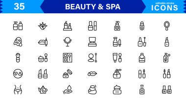 Güzellik ve Spa Simgesi Seti Sıhhatleri, Cilt Bakımı, Rahatlama ve Güzellik Bakımı Temiz, Profesyonel, Minimalist Vektör Tasarımı