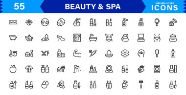Güzellik ve Spa Simgesi Seti Sıhhatleri, Cilt Bakımı, Rahatlama ve Güzellik Bakımı Temiz, Profesyonel, Minimalist Vektör Tasarımı