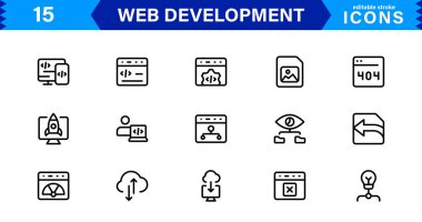 Profesyonel, Temiz Vektör Stylinde Modern Web Geliştirme Simgesi Kodlama, Web Siteleri, Programlama, Tasarım ve Geliştirme Konseptleri