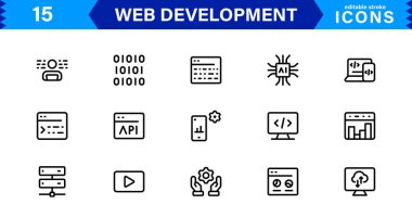 Profesyonel, Temiz Vektör Stylinde Modern Web Geliştirme Simgesi Kodlama, Web Siteleri, Programlama, Tasarım ve Geliştirme Konseptleri