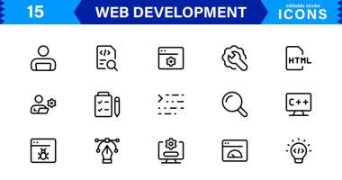 Profesyonel, Temiz Vektör Stylinde Modern Web Geliştirme Simgesi Kodlama, Web Siteleri, Programlama, Tasarım ve Geliştirme Konseptleri
