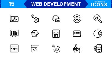 Profesyonel, Temiz Vektör Stylinde Modern Web Geliştirme Simgesi Kodlama, Web Siteleri, Programlama, Tasarım ve Geliştirme Konseptleri