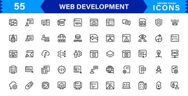 Profesyonel, Temiz Vektör Stylinde Modern Web Geliştirme Simgesi Kodlama, Web Siteleri, Programlama, Tasarım ve Geliştirme Konseptleri