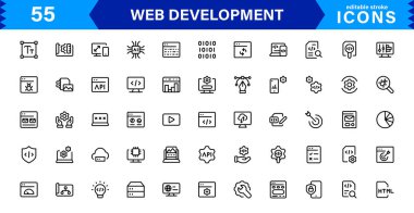 Profesyonel, Temiz Vektör Stylinde Modern Web Geliştirme Simgesi Kodlama, Web Siteleri, Programlama, Tasarım ve Geliştirme Konseptleri