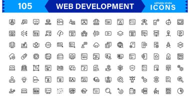 Profesyonel, Temiz Vektör Stylinde Modern Web Geliştirme Simgesi Kodlama, Web Siteleri, Programlama, Tasarım ve Geliştirme Konseptleri