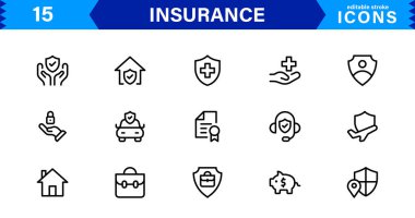 Sigorta Simgesi: Koruma, Politika, Kapsama, İddialar ve Risk Yönetimi Konseptlerini Temiz, Profesyonel ve Pazarlanabilir Vektör Biçiminde Özelleştirme