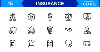 Sigorta Simgesi: Koruma, Politika, Kapsama, İddialar ve Risk Yönetimi Konseptlerini Temiz, Profesyonel ve Pazarlanabilir Vektör Biçiminde Özelleştirme