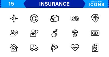 Sigorta Simgesi: Koruma, Politika, Kapsama, İddialar ve Risk Yönetimi Konseptlerini Temiz, Profesyonel ve Pazarlanabilir Vektör Biçiminde Özelleştirme