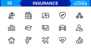 Sigorta Simgesi: Koruma, Politika, Kapsama, İddialar ve Risk Yönetimi Konseptlerini Temiz, Profesyonel ve Pazarlanabilir Vektör Biçiminde Özelleştirme