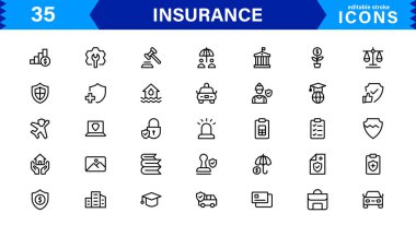 Sigorta Simgesi: Koruma, Politika, Kapsama, İddialar ve Risk Yönetimi Konseptlerini Temiz, Profesyonel ve Pazarlanabilir Vektör Biçiminde Özelleştirme