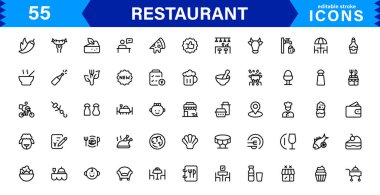 Profesyonel Restoran Simgesi Koleksiyonu Yiyecek, Yemek, Şef, Menü ve Mutfak Araçları Stok Bizleri İçin Temiz, Pazarlanabilir Vektör Biçiminde