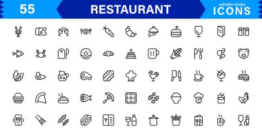 Profesyonel Restoran Simgesi Koleksiyonu Yiyecek, Yemek, Şef, Menü ve Mutfak Araçları Stok Bizleri İçin Temiz, Pazarlanabilir Vektör Biçiminde