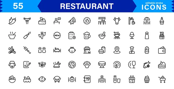 Profesyonel Restoran Simgesi Koleksiyonu Yiyecek, Yemek, Şef, Menü ve Mutfak Araçları Stok Bizleri İçin Temiz, Pazarlanabilir Vektör Biçiminde