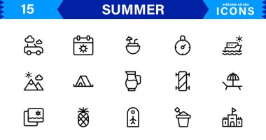 Yaz Simgesi Sahili, Güneş, Tatil, Seyahat ve Eğlence Etkinlikleri Taze, Minimalist ve SEO-Dost Canlısı Vektör Tasarımı