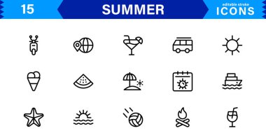 Yaz Simgesi Sahili, Güneş, Tatil, Seyahat ve Eğlence Etkinlikleri Taze, Minimalist ve SEO-Dost Canlısı Vektör Tasarımı