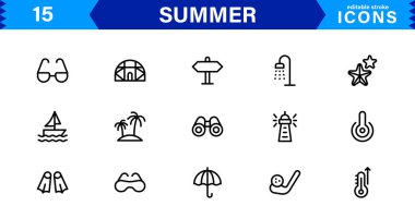 Yaz Simgesi Sahili, Güneş, Tatil, Seyahat ve Eğlence Etkinlikleri Taze, Minimalist ve SEO-Dost Canlısı Vektör Tasarımı