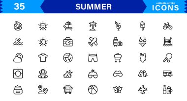 Yaz Simgesi Sahili, Güneş, Tatil, Seyahat ve Eğlence Etkinlikleri Taze, Minimalist ve SEO-Dost Canlısı Vektör Tasarımı