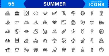 Yaz Simgesi Sahili, Güneş, Tatil, Seyahat ve Eğlence Etkinlikleri Taze, Minimalist ve SEO-Dost Canlısı Vektör Tasarımı