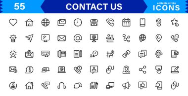 Kullanılan UI UX Tasarımı, E- posta, Telefon, Sohbet, Konum ve Müşteri Hizmeti Sembolleri için Temel Kişiler Vektör Simgeleri