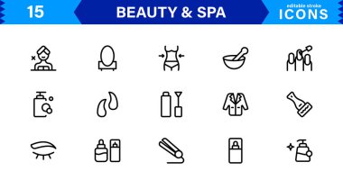 Güzellik ve Spa Simgesi Seti Sıhhatleri, Cilt Bakımı, Rahatlama ve Güzellik Bakımı Temiz, Profesyonel, Minimalist Vektör Tasarımı