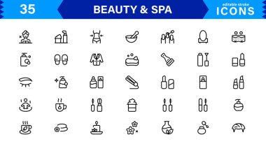 Güzellik ve Spa Simgesi Seti Sıhhatleri, Cilt Bakımı, Rahatlama ve Güzellik Bakımı Temiz, Profesyonel, Minimalist Vektör Tasarımı