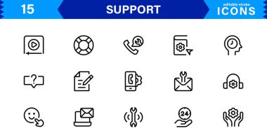 Müşteri Destek Simgesi Yardım Masası, Teknik Yardım, Hizmet Araçları ve İletişim için Temiz Vektör Satırı Biçimi Ayarlandı