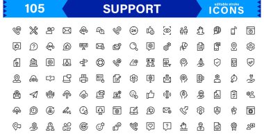 Müşteri Destek Simgesi Yardım Masası, Teknik Yardım, Hizmet Araçları ve İletişim için Temiz Vektör Satırı Biçimi Ayarlandı