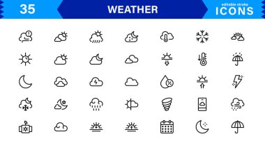 Modern Hava Simgeleri Fırtına, Sis, Rüzgar, Kar ve Güneş gibi İklim Simgeleriyle Temiz Vektör Biçiminde Paketlenir