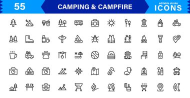 Modern Satır Macera, Keşif, Doğa Seyahati Biçiminde Açık Alan Kamp ve Kamp Simgeleri