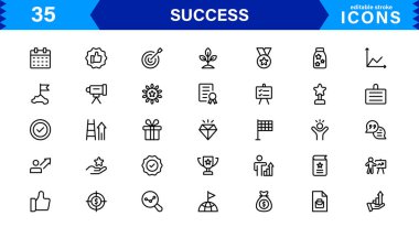 Temiz Vektör Biçiminde Başarı Simgesi Ayarlandı Başarı, Hedefler, Motivasyon, Ödüller ve İş İçin Büyüme.