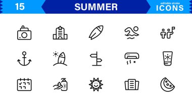 Yaz Simgesi Sahili, Güneş, Tatil, Seyahat ve Eğlence Etkinlikleri Taze, Minimalist ve SEO-Dost Canlısı Vektör Tasarımı