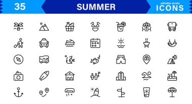 Yaz Simgesi Sahili, Güneş, Tatil, Seyahat ve Eğlence Etkinlikleri Taze, Minimalist ve SEO-Dost Canlısı Vektör Tasarımı