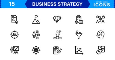İş Stratejisi Simgesi Büyüme, Planlama, Başarı, Analiz ve Liderliği Temiz, Profesyonel ve Piyasaya Hazır Vektör Biçiminde Temsil Etme