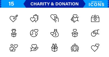 Yardım ve Bağış Simgeleri Minimum Vektör Biçiminde Eller, Kalp, Verme, Yardım ve Bağış Sembolleri