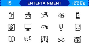 Medya, Müzik, Oyunlar ve Satır Sanatı Biçiminde Etkinlikler için Eğlence Vektörü Simgeleri