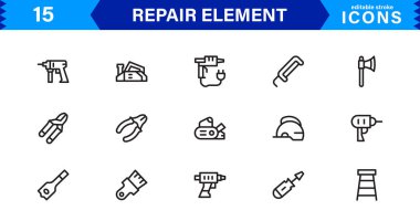 Element ve Servis Sembollerini Onar Profesyonel Modern Satır Simgesi Paketi Eşsiz Vektör Biçimi Minimal ve Temiz Görseller 