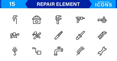 Element ve Servis Sembollerini Onar Profesyonel Modern Satır Simgesi Paketi Eşsiz Vektör Biçimi Minimal ve Temiz Görseller 