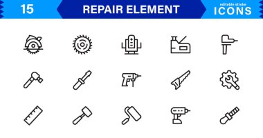 Element ve Servis Sembollerini Onar Profesyonel Modern Satır Simgesi Paketi Eşsiz Vektör Biçimi Minimal ve Temiz Görseller 