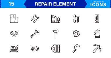 Element ve Servis Sembollerini Onar Profesyonel Modern Satır Simgesi Paketi Eşsiz Vektör Biçimi Minimal ve Temiz Görseller 