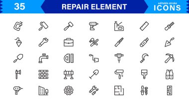 Element ve Servis Sembollerini Onar Profesyonel Modern Satır Simgesi Paketi Eşsiz Vektör Biçimi Minimal ve Temiz Görseller 