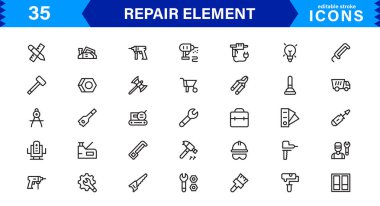 Element ve Servis Sembollerini Onar Profesyonel Modern Satır Simgesi Paketi Eşsiz Vektör Biçimi Minimal ve Temiz Görseller 