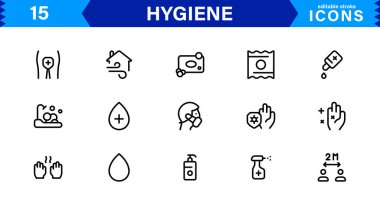 Hijyen Simgesi Seti: Kişisel Bakım, Sağlık, Sağlık ve Sağlık konularına odaklanan Temiz, Modern ve Profesyonel Vektörler